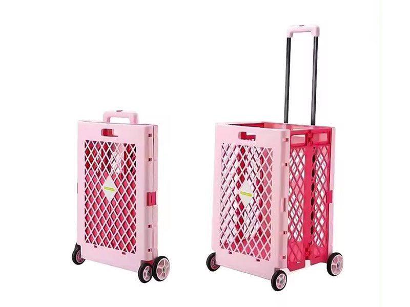 Carro de compras plegable rosa y azul
