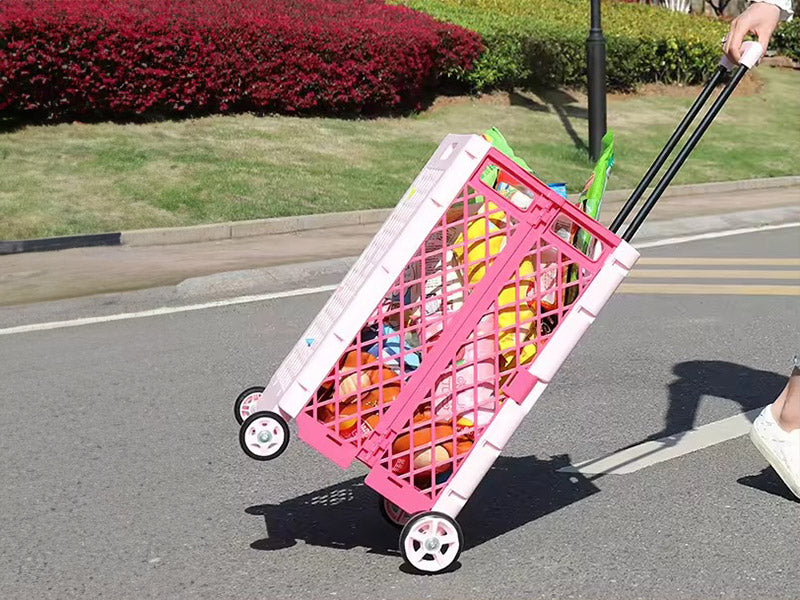 Carro de compras plegable rosa y azul